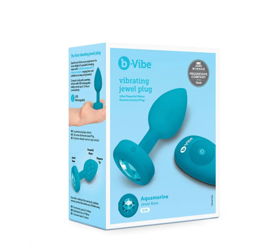 B-Vibe Vibrating Jewel Plug Small/Medium - Aqua