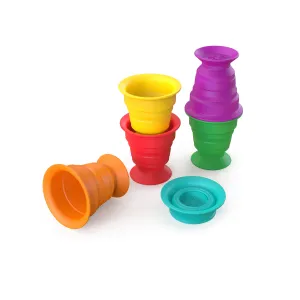 Baby Einstein Stack & Squish Cups 6pc Collapsible Sensory Toys for Bath & Floor Play