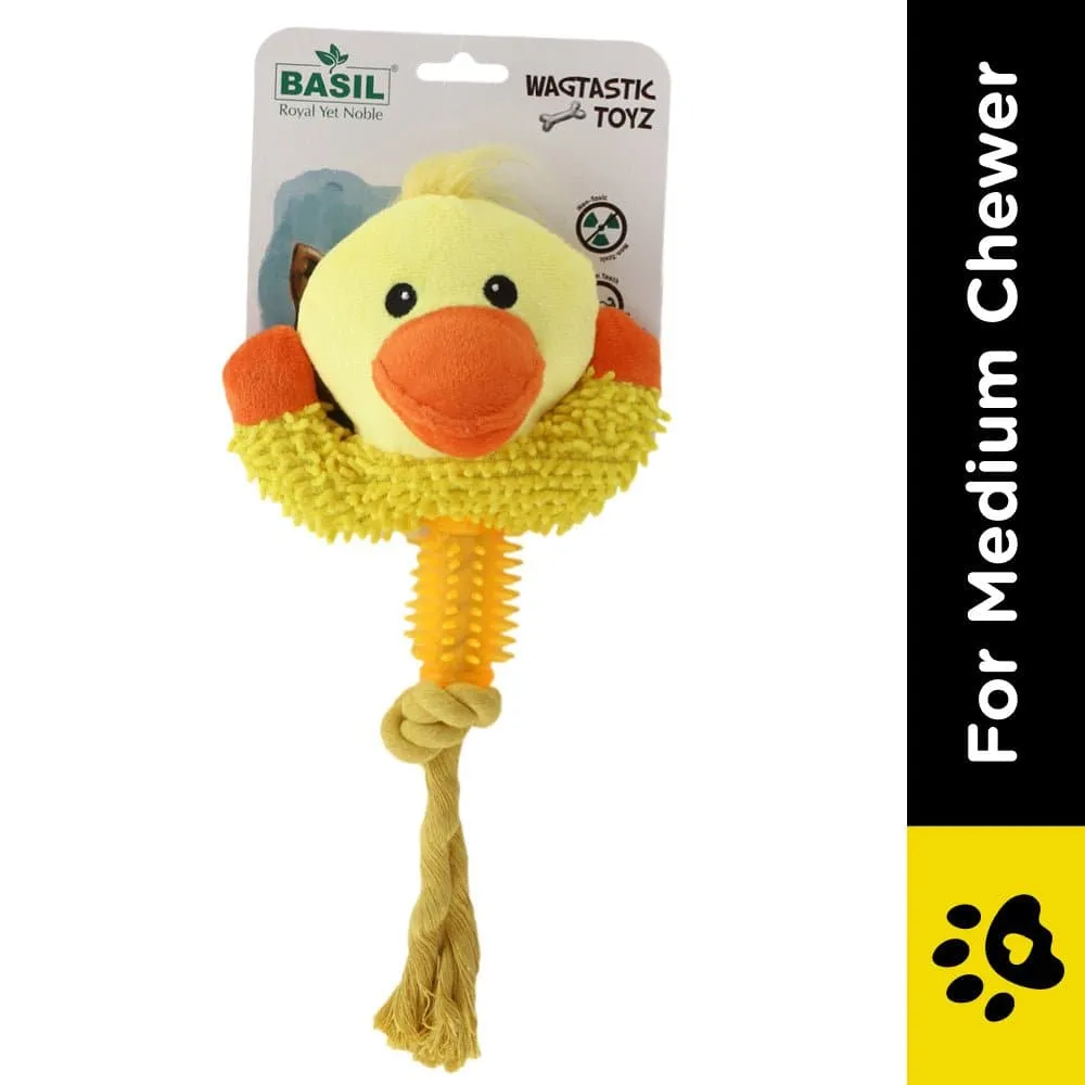 Basil Animal Shaped Plush Toy with Chew Rope & TPR for Dogs (Yellow)