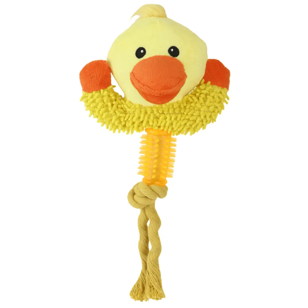 Basil Animal Shaped Plush Toy with Chew Rope & TPR for Dogs (Yellow)