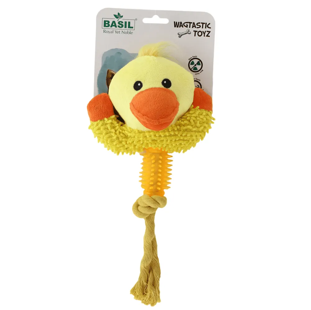 Basil Animal Shaped Plush Toy with Chew Rope & TPR for Dogs (Yellow)