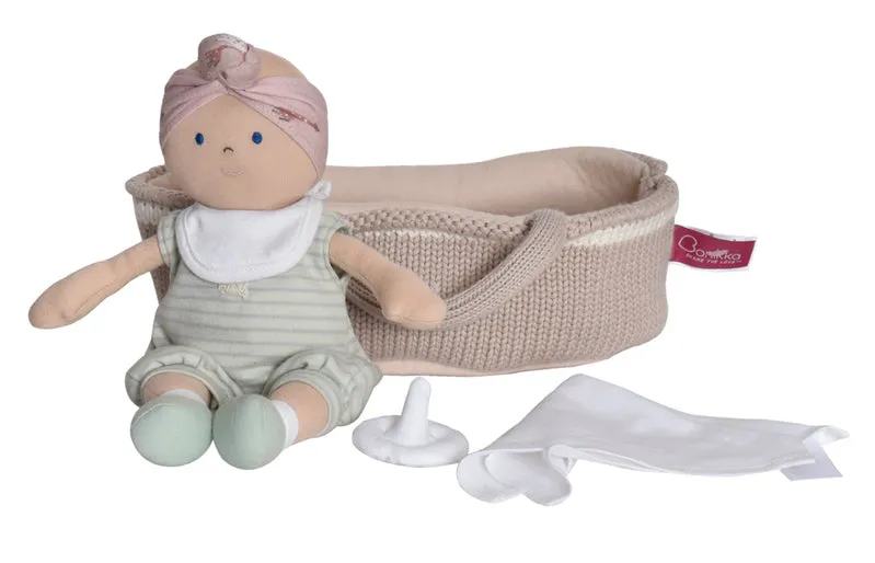 Bonikka Soft Organic Doll, Accessories & Knitted Carry Cot