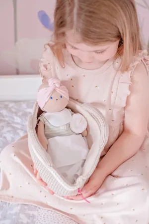 Bonikka Soft Organic Doll, Accessories & Knitted Carry Cot