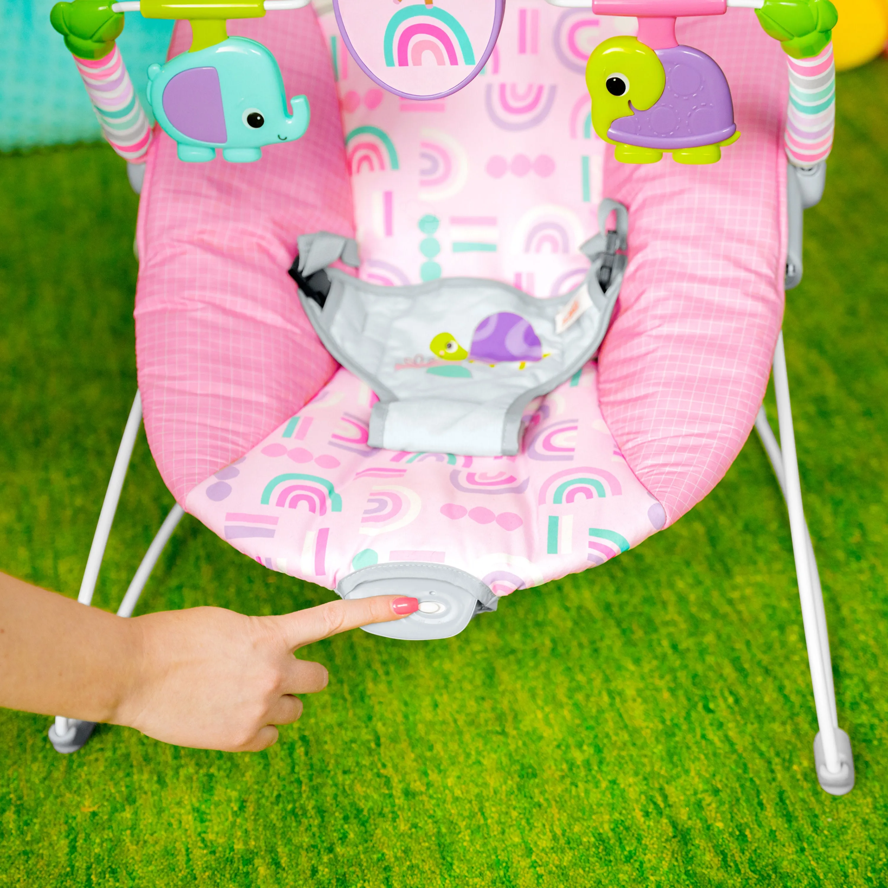 Bright Starts Pink Paradise Vibrating Baby Bouncer, Newborn  