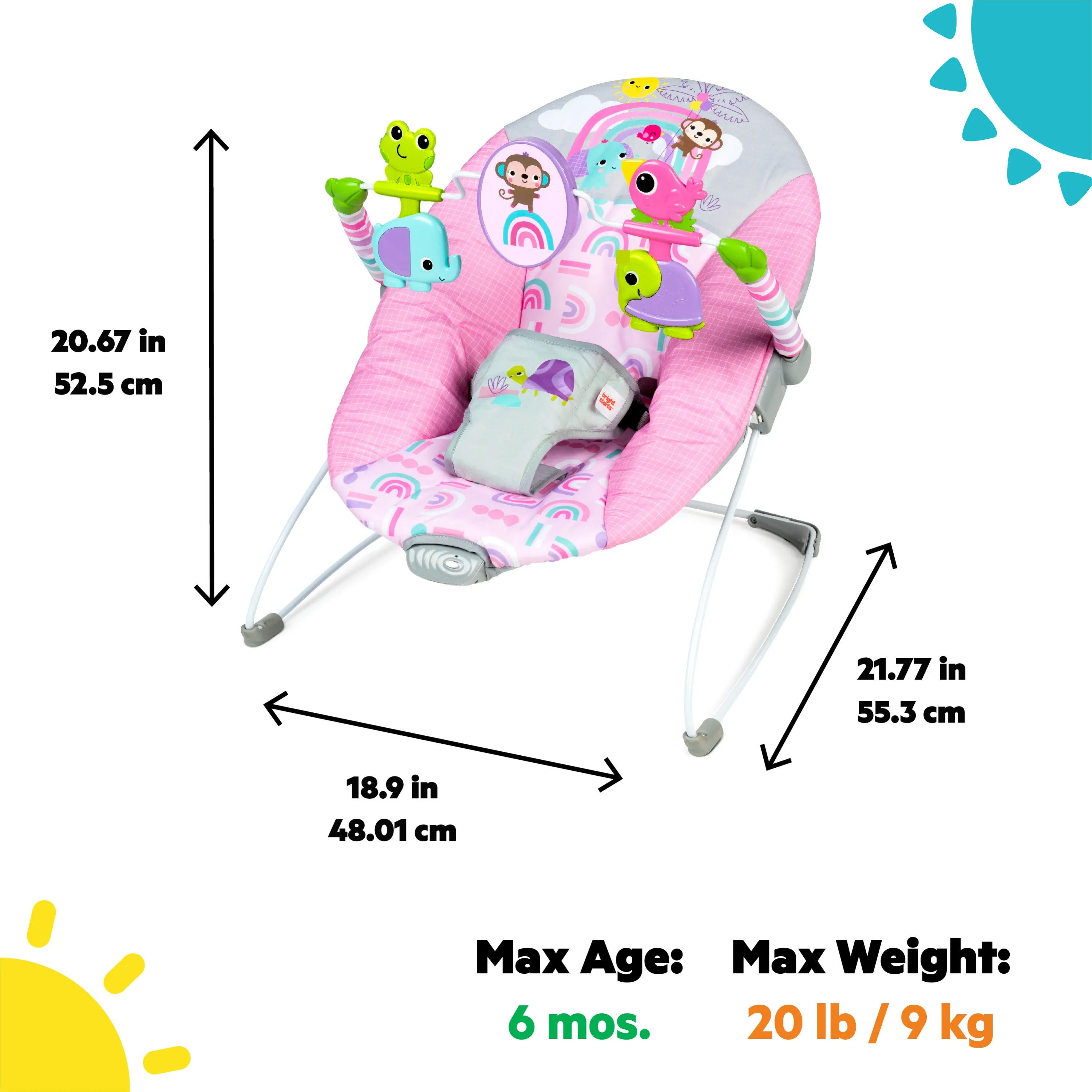 Bright Starts Pink Paradise Vibrating Baby Bouncer, Newborn  