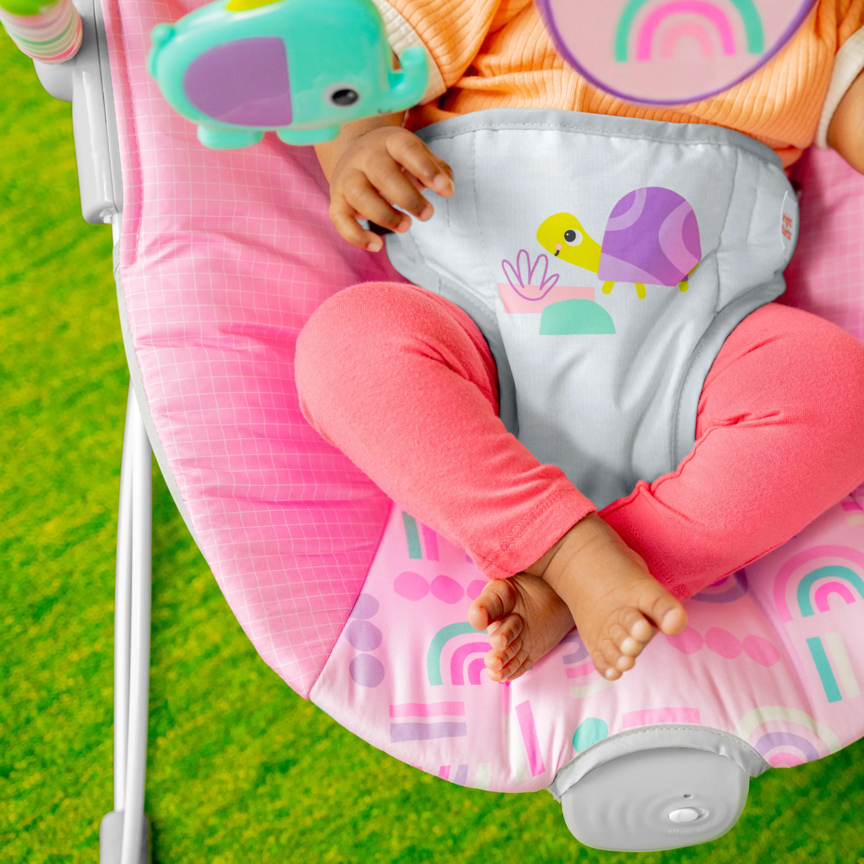 Bright Starts Pink Paradise Vibrating Baby Bouncer, Newborn  