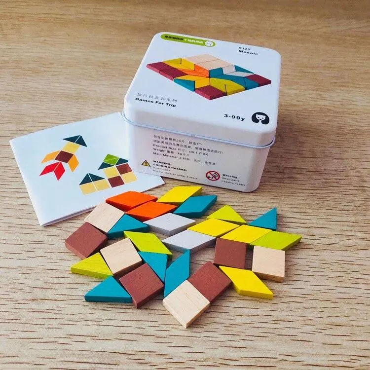 Children Wooden Puzzle Domino Tangram Toys Early Learning Education Intelligence Kids Interactive Game Toys with Retail Box