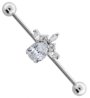 Ice Queen Teardrop Clear CZ Industrial Barbell