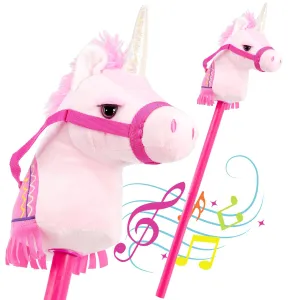 Kids Pink Unicorn Hobby Horse Toy with Sounds