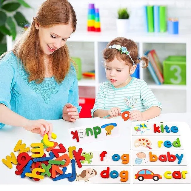 Montessori See and Spell Learning Toy - Educational Spelling Puzzle for Kids