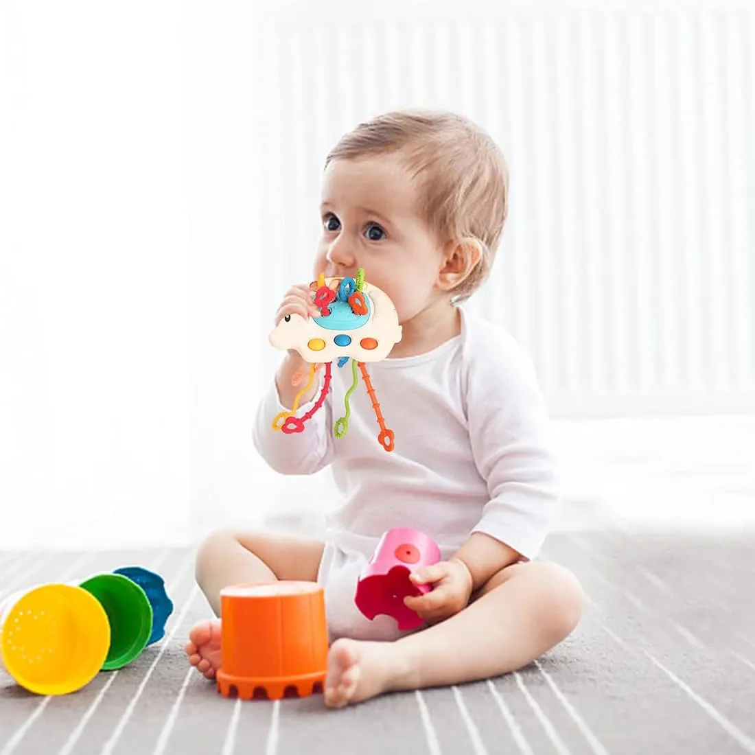 Wembley Montessori Sensory Teething Pull String Toys for 1  Year Old Travel Toys for Babies, Food Grade Silicone Baby Toys Fine Motor Skills Toddler Activity Toys - BIS Approved