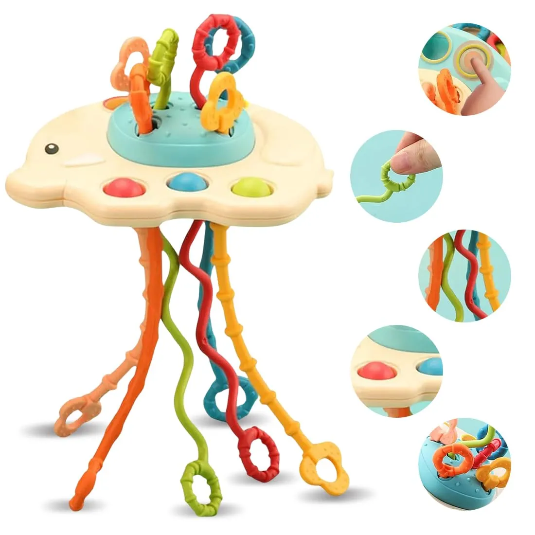 Wembley Montessori Sensory Teething Pull String Toys for 1  Year Old Travel Toys for Babies, Food Grade Silicone Baby Toys Fine Motor Skills Toddler Activity Toys - BIS Approved