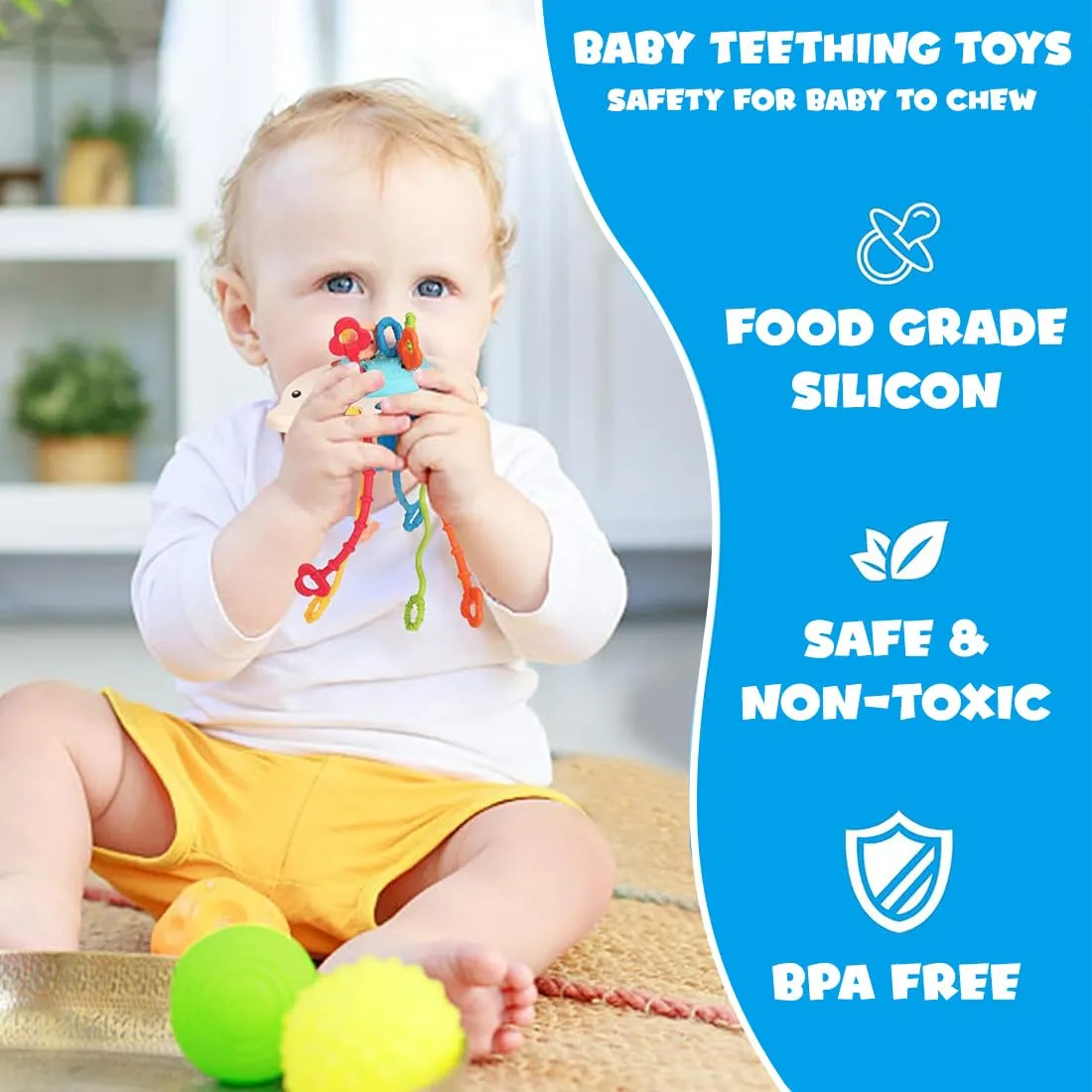 Wembley Montessori Sensory Teething Pull String Toys for 1  Year Old Travel Toys for Babies, Food Grade Silicone Baby Toys Fine Motor Skills Toddler Activity Toys - BIS Approved