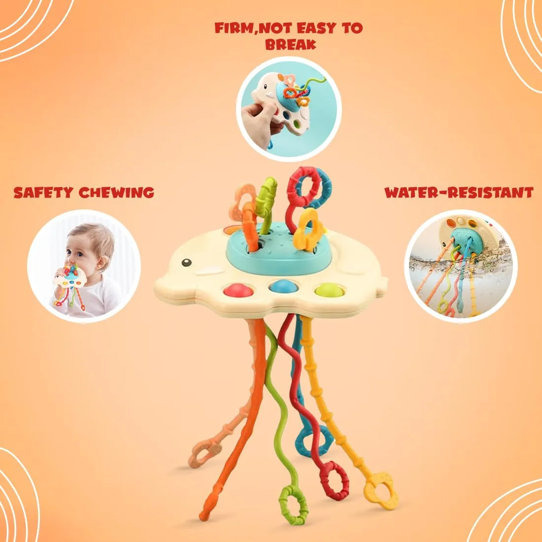 Wembley Montessori Sensory Teething Pull String Toys for 1  Year Old Travel Toys for Babies, Food Grade Silicone Baby Toys Fine Motor Skills Toddler Activity Toys - BIS Approved