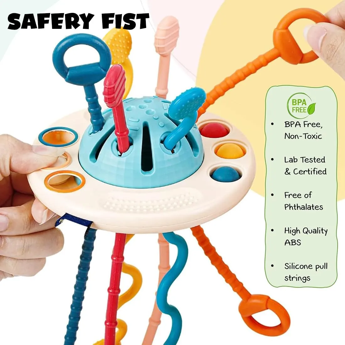 Wembley Pull String Toys for Babies Montessori Toys for 1  Year Old | Teether for 6 to 12 Months Baby Toys Food Grade Silicone Fine Motor Skills Toddler Activity Sensory Toys - BIS Approved