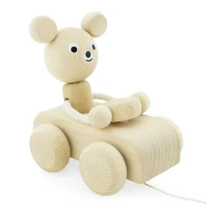 Wooden Pull Along Bear In Car - Teddy