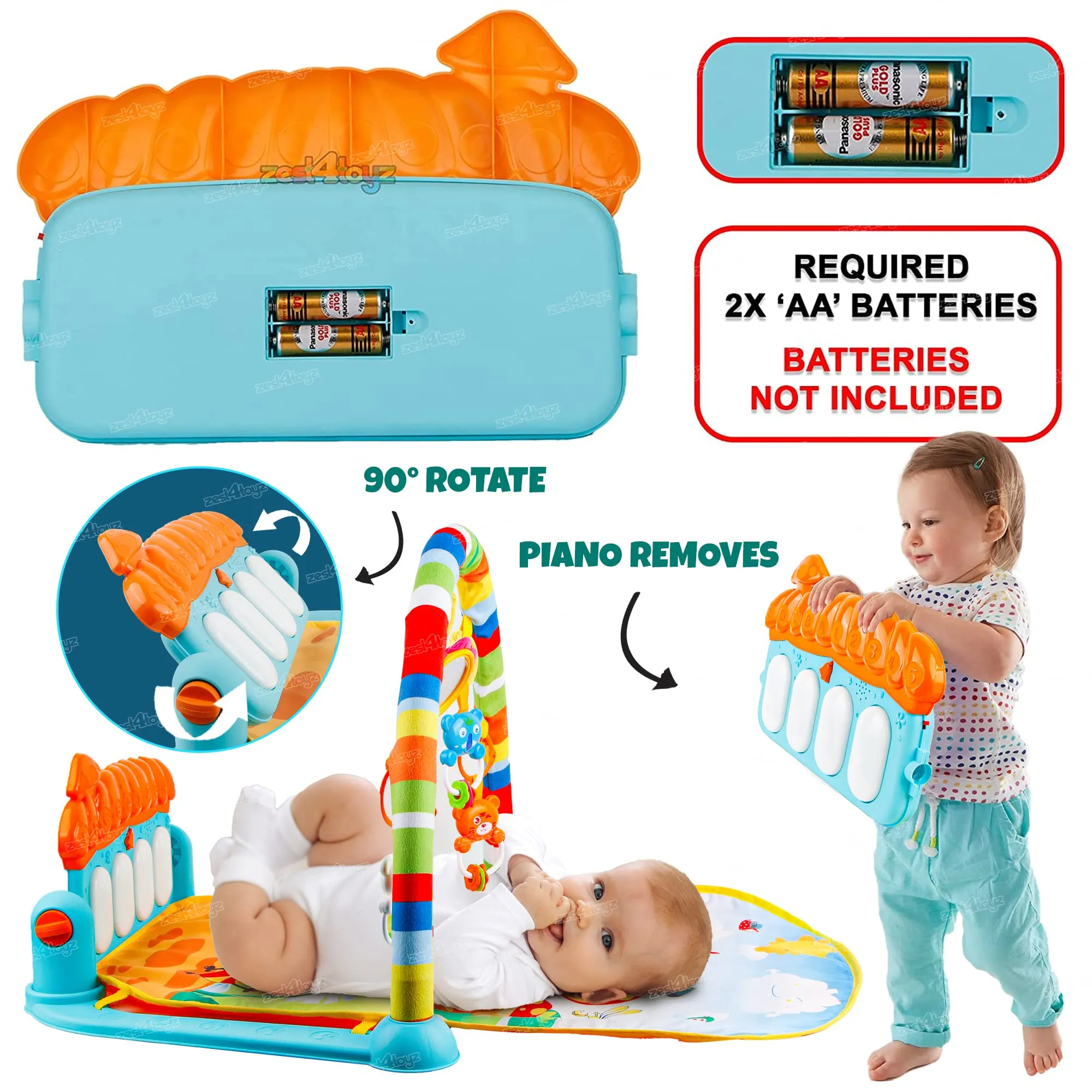 Zest 4 Toyz Baby Play Mat Gym & Fitness Rack with Hanging Rattles Lights & Musical Keyboard Mat Piano Multi-Function (Made in India)