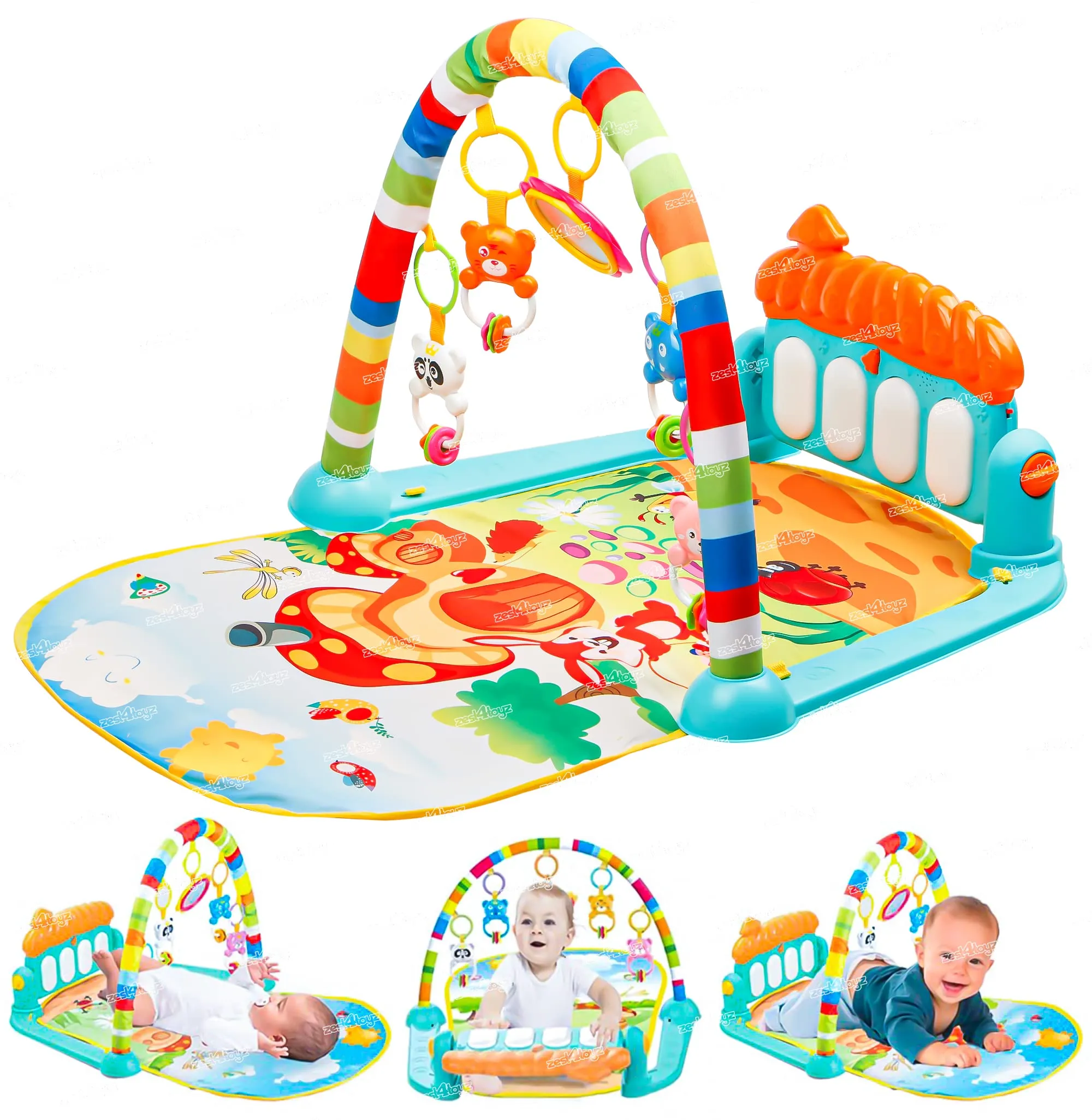 Zest 4 Toyz Baby Play Mat Gym & Fitness Rack with Hanging Rattles Lights & Musical Keyboard Mat Piano Multi-Function (Made in India)